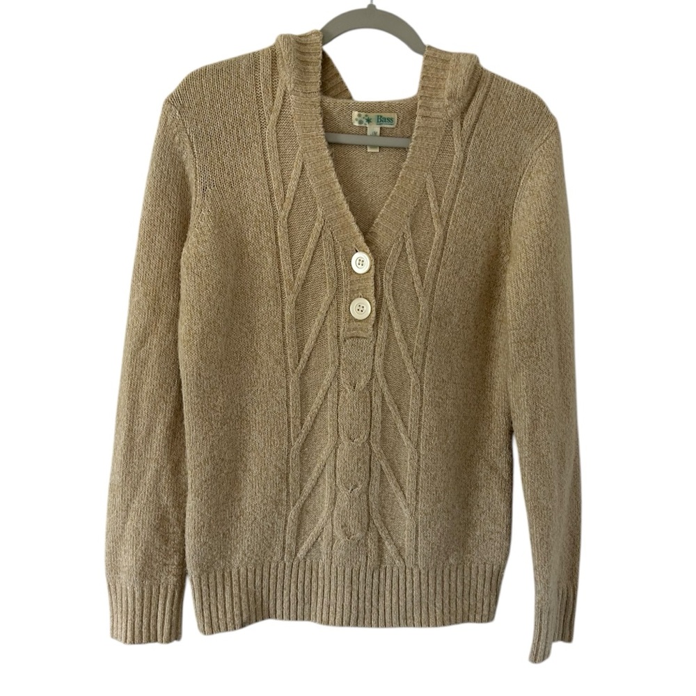 Tan G.H. Bass & Co Hooded Style Sweater Top Knit Design Women’s Size Medium Fit!